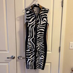 Vintage 90’s Bodycon Joseph Ribkoff Zebra Leopard Print Sleeveless Dress Size 8